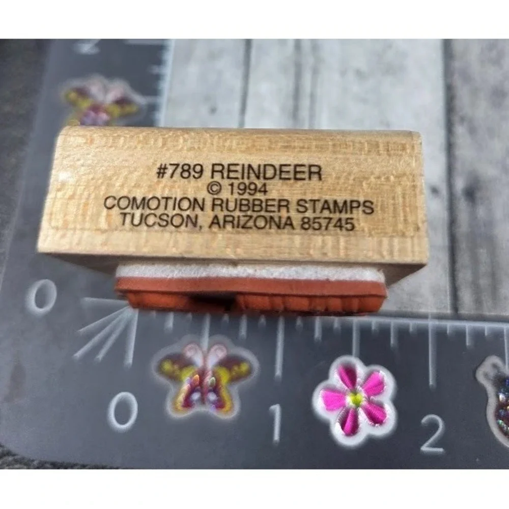Comotion Reindeer Bells Christmas #789 1994 Rubber Stamp Wood #A85
